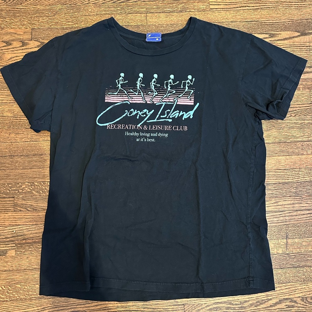 Black Graphic T-Shirt with Coney Island Print